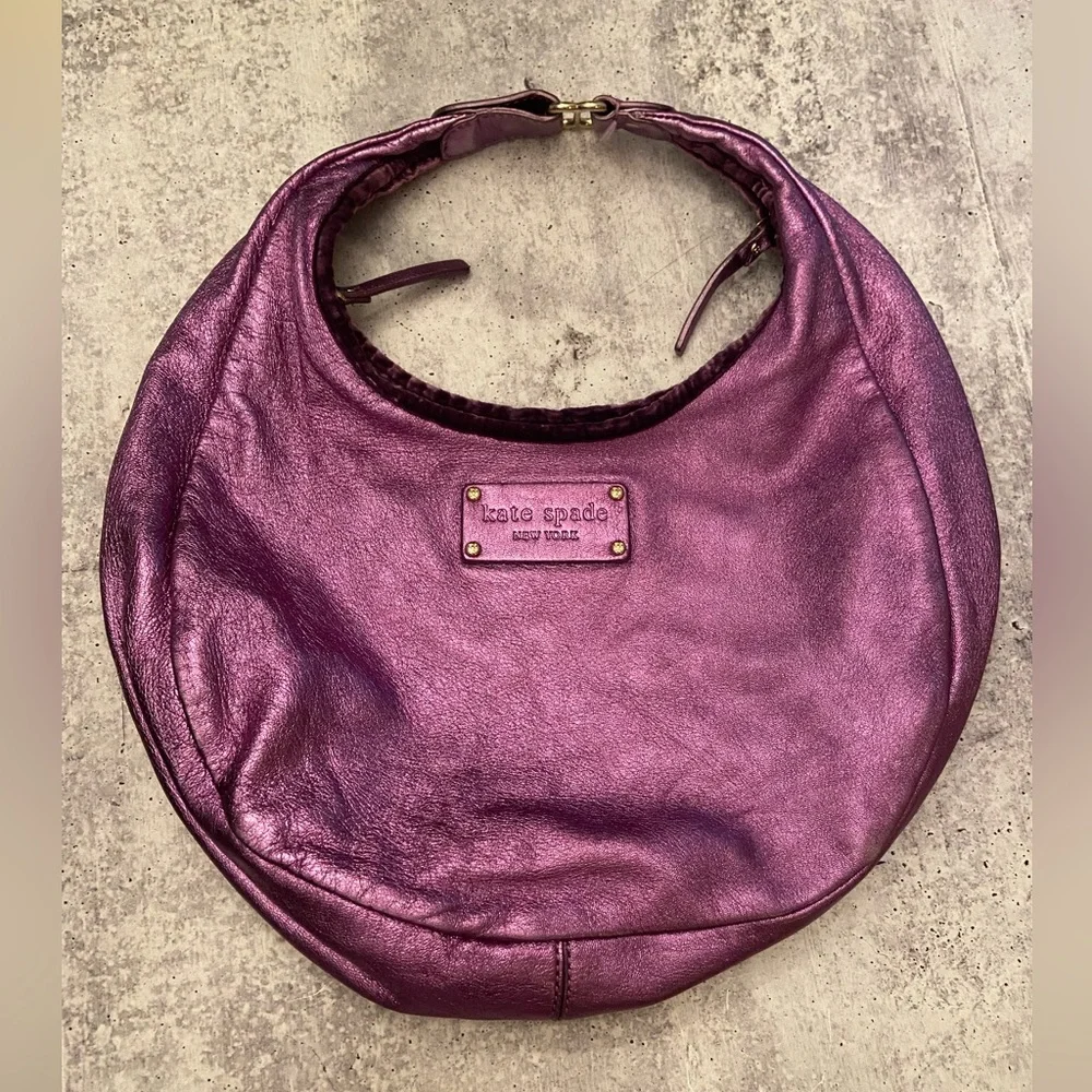 Vintage Authentic Rare Y2K Purple Metallic Leather Kate Spade Mini Hobo Bag